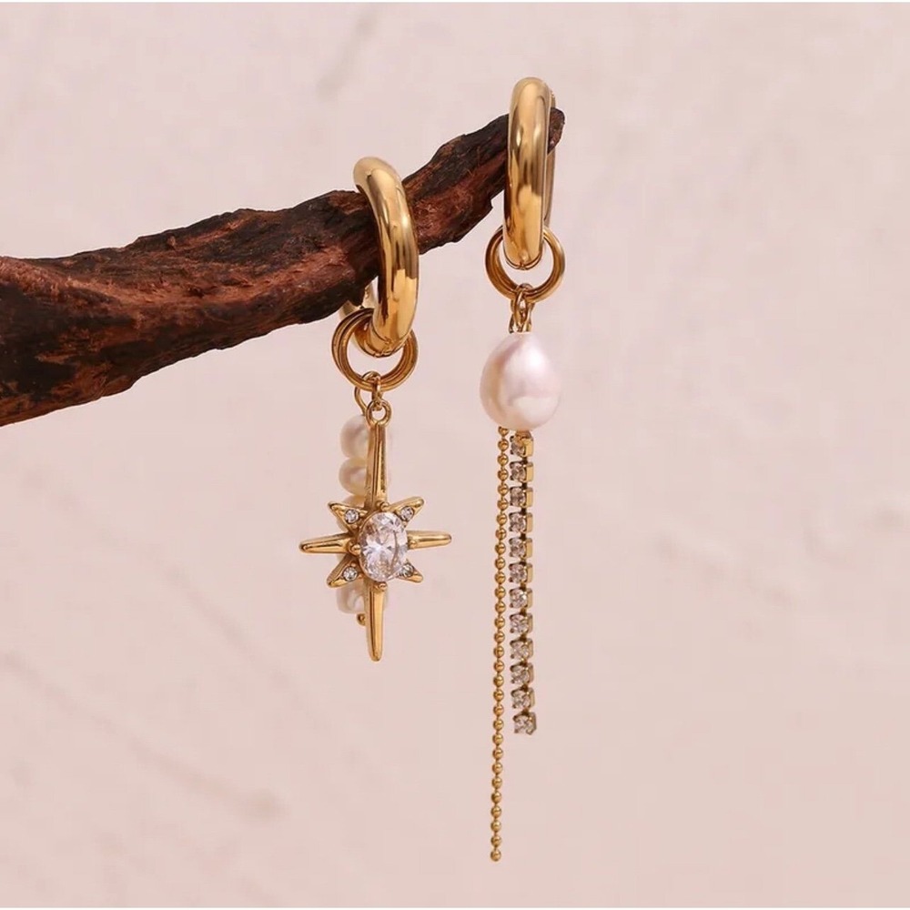316L Stainless Steel‎ Freshwater Pearl StarDrop Earrings